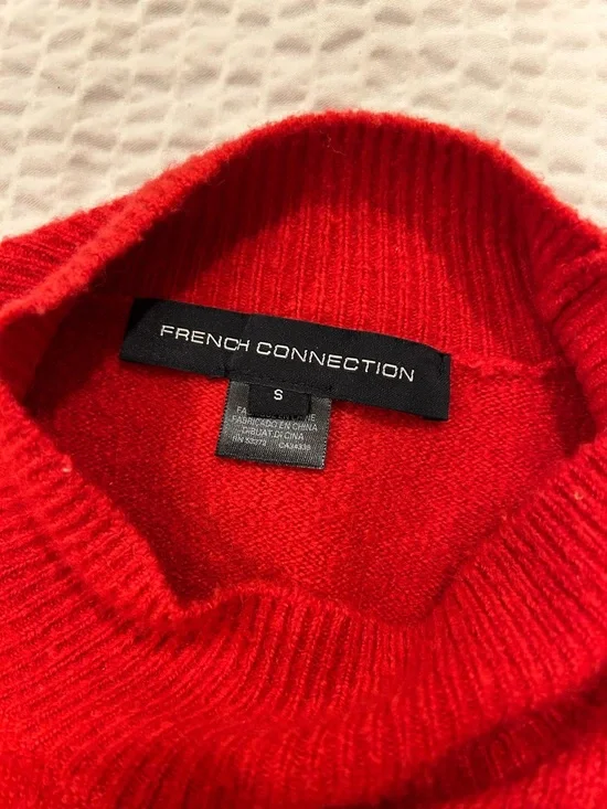 French Connection Sofia Balloon Sleeve Mock Neck Ribbed Knit Sweater Red Small - Picture 6 of 8